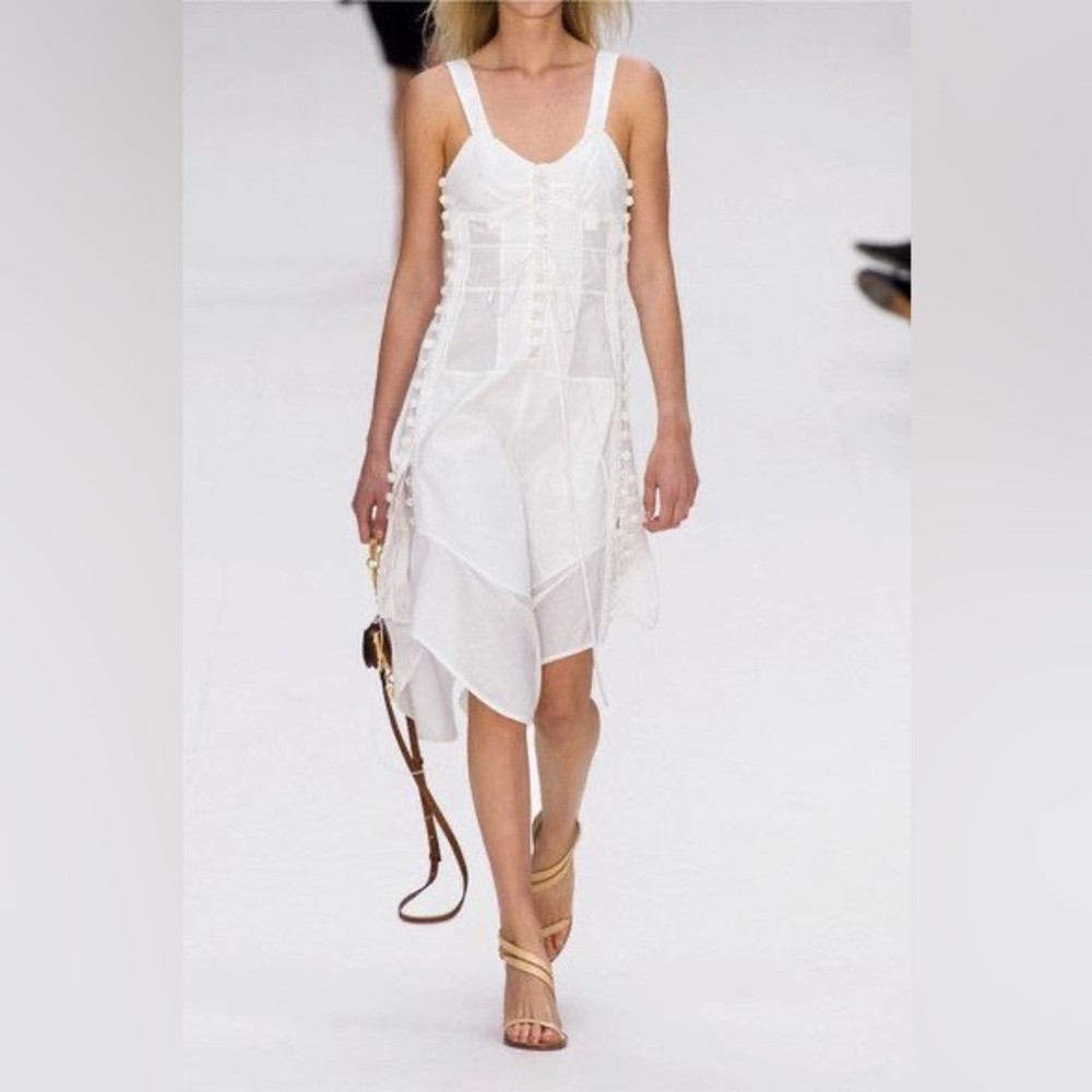 Chloe White Cotton Voile Button Detail Midi Dress Runway Women’s US Size 6